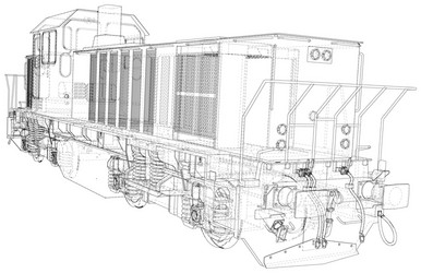 train technical wire-frame rendering vector image