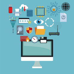 Color background with computer display and set vector