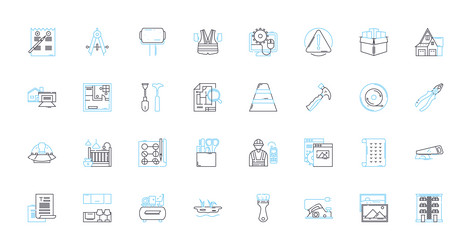 construction materials linear icons set concrete vector