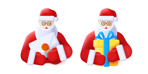 3d of santa claus holding gift box vector