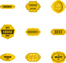 Golden sale badge icons set flat style vector