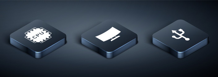 set isometric processor with cpu usb and computer vector image