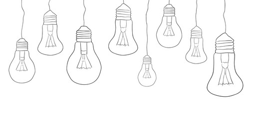 Linear of hanging light bulbs border Royalty Free Vector
