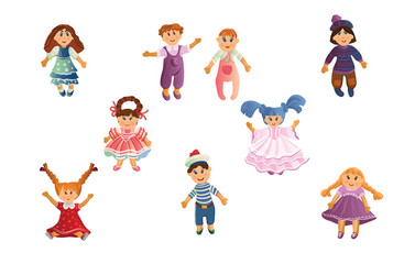 Set cute baby dolls in different clothes vector