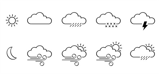 Cloud sun moon wind rain snow weather Royalty Free Vector