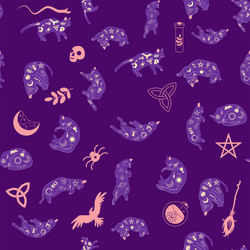 mystical seamless pattern of cats in boho style vector image