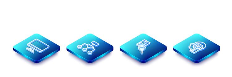 set isometric line computer monitor algorithm vector image