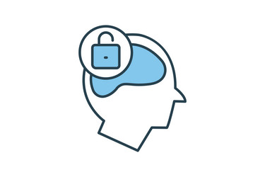 Open minded icon head with padlock vector