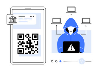 cybersecurity threat with qr code scam and hacker vector image