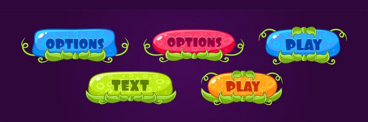 Glossy button with green grass for game user vector