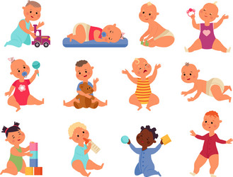 Children Playing with Blocks - Cute Toy Set Vector Image