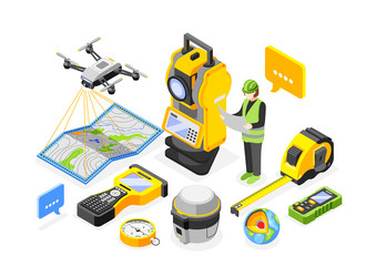Geodesic drone isometric composition Royalty Free Vector