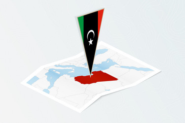 Isometric paper map of libya with triangular flag vector