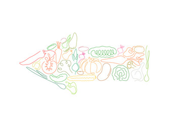 one line vegetables in shape arrow vector