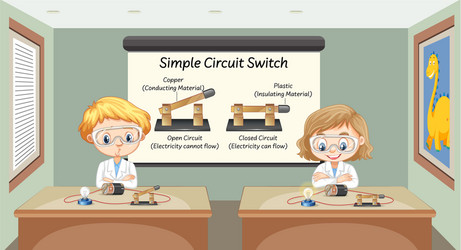 scientist explaining simple circuit switch vector image