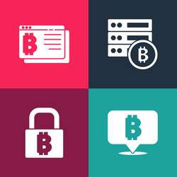 set pop art bitcoin lock with server vector image