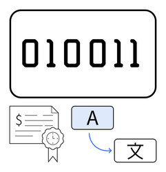 binary code and document with translation concept vector image