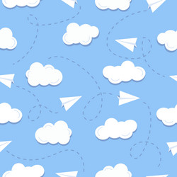 Seamless pattern with paper plane and clouds vector