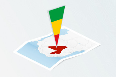isometric paper map of mali with triangular flag vector image