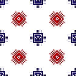 blue and red computer processor with microcircuits vector image