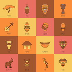 Africa icons line flat vector