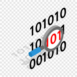 binary code and magnifying glass isometric icon vector image