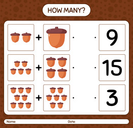 how many counting game with acorn worksheet vector image