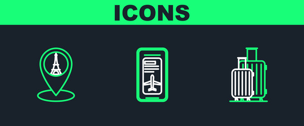 set line suitcase for travel map pointer vector image