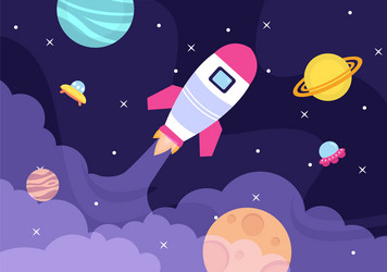 astronaut with rocket for explore in outer space vector image