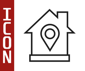 Black line map pointer with house icon isolated vector