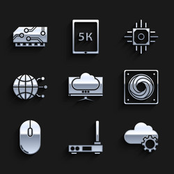 set computer monitor screen router and wi-fi vector image
