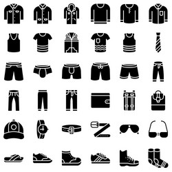 Men clothing icon set solid style vector