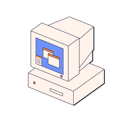 Old retro computer in 80s style obsolete pc vector