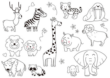 hand-drawn cute cartoonish animals set Vector Image