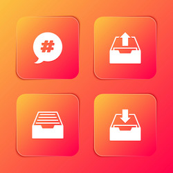 set hashtag speech bubble upload inbox drawer vector image