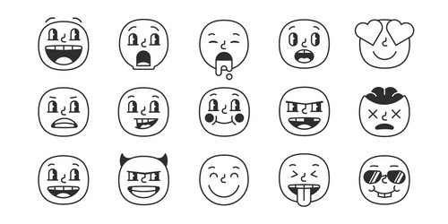 Black & White Smile Emoji Faces Set Vector Image