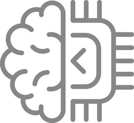 Human brain with chip line icon artificial vector