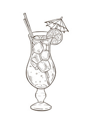 Hand-Drawn Cocktail with Ice and Lemon Vector Image