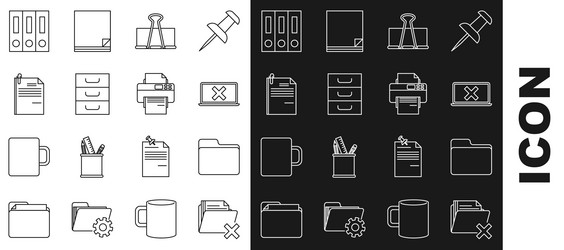 Set line delete folder document laptop and cross vector