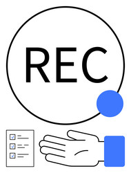 hand with checklist and rec button signifying vector image