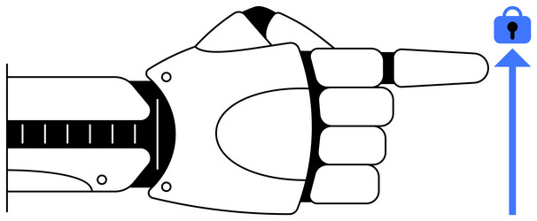 robotic hand pointing to security representing vector image