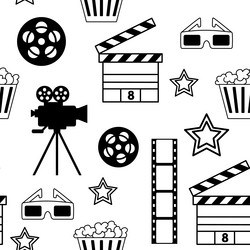 Seamless pattern with cinema objects camera vector
