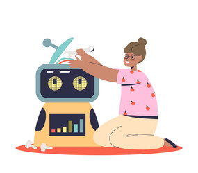 Small girl create robot using tools to make modern vector