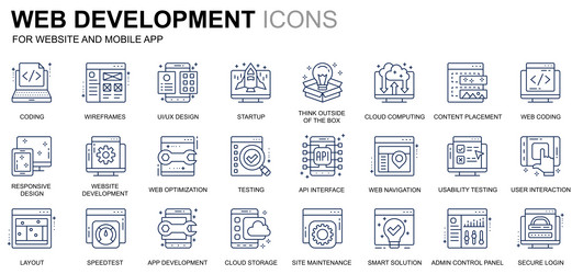 simple set web design and development line icons vector