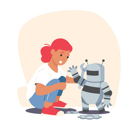smiling child characters programming smart robot vector image