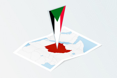 isometric paper map of sudan with triangular flag vector