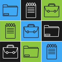 set line document folder briefcase and notebook vector image