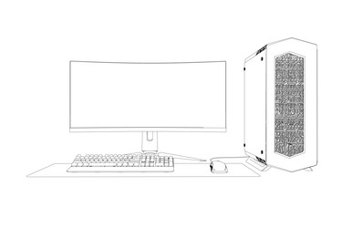 contour of gaming computer monitor with keyboard vector image