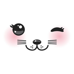 kawaii funny cat muzzle with pink cheeks vector