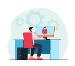 man sitting at desk and unlocking computer vector image
